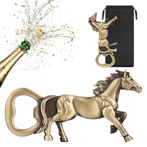 LULLEA Horse Beer Bottle Opener, Equestrian Gifts Horse Gifts for Women Men, Ideal for Race Day Birthday Christmas Holiday Home Decor, Bronze beer accessories with Bag