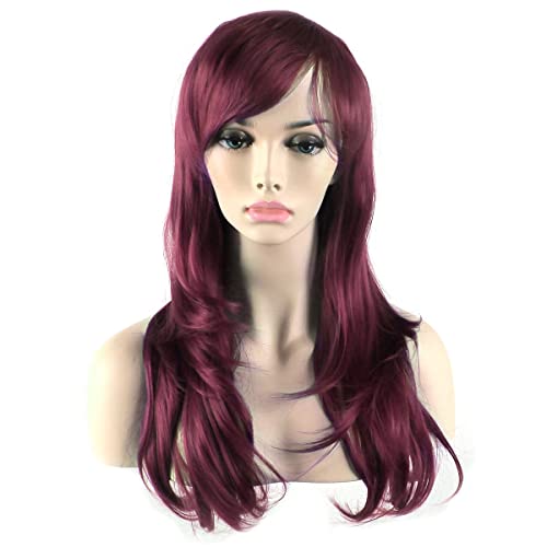 Akstore Fashion Wigs 28" 70Cm Long Wavy Curly Hair Heat Resistant Wig Cosplay Wig For Women With Free Wig Cap (Wine Red) #TOP1
