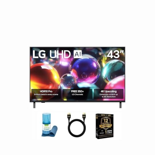 LG 43 Inch Class UA7000 Series LED AI 4K UHD Smart webOS TV 2025 HDR Voice Control Wi-Fi ThinQ AI w/Monster MCGOLDUHD5 HDMI Cable, 12 Mo CPS Protection & SURF201V Screen Cleaner