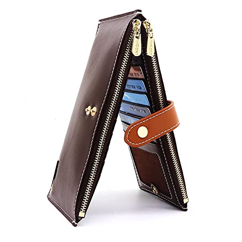 Image of ANDOILT Women's Genuine Leather Wallet RFID Blocking Credit Card Holder Zipper Purse Cell Phone Handbag