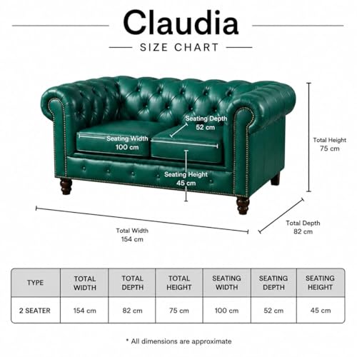 Image of Modern Classic Design Leatherette Luxury Chester Sofa Set with Button Tufted, Sofa for Living Room Home, Hotel, Restaurant, Living Room Furniture Set, Office and Lobby (Tel Green, 2 Seater Sofa)