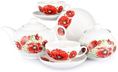 Poppies 14 pc. Tea Set for 6 Persons Dulevo Porcelain