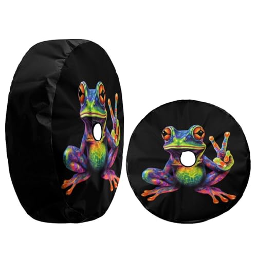 Image of Delerain Spare Tire Cover with Backup Camera Hole Colorful Peace Frog Wheel Covers Sun Protection Waterproof for Truck RV Trailer SUV and Many Vehicle (14 Inch for Diameter 23 inch-27 inch)
