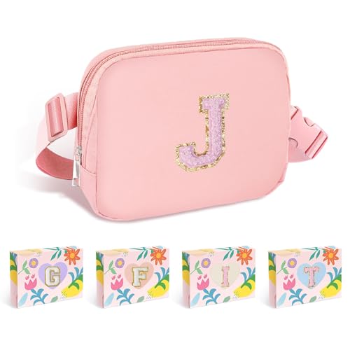 Image of COSHAYSOO Pink Fanny Pack for Girls Purse Crossbody Belt Bag with Initials, Personalized 6 7 8 9 10 11 12 Year Old Teen Girl Birthday Gift Ideas Preteen Tween Stuff Letter J