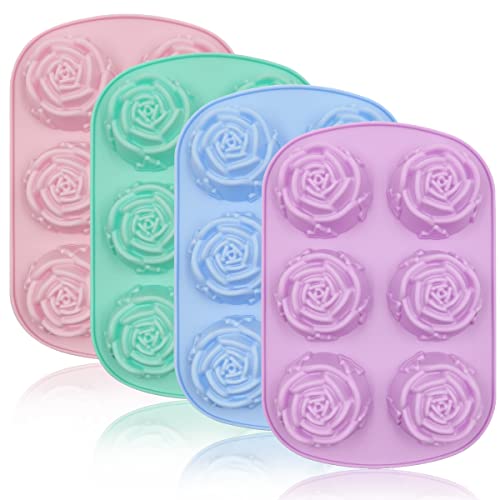 Recopilación de Moldes con formas al mejor precio. 47 DanziX Molde de Silicona Rose Flower, paquete de 4 moldes con forma de flor de rosa de 6 cavidades, para chocolate y caramelo, color morado, verde, rosa, azul