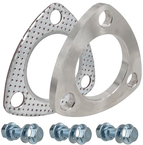 SHINTONES 2.0 Inch 3 Bolt Exhaust Flange and Gasket,Stainless Steel Exhaust Flange Connection Set with Flange Bolts and Nuts (51mm)
