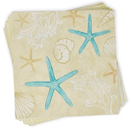 100 Starfish And Seashells Cocktail Beverage Napkins Disposable Paper Beach Sea Shell Star Fish Dessert Napkin For Nautical Tropical Wedding Bridal & Baby Shower Birthday Coastal Dinner Party Supplies #TOP1