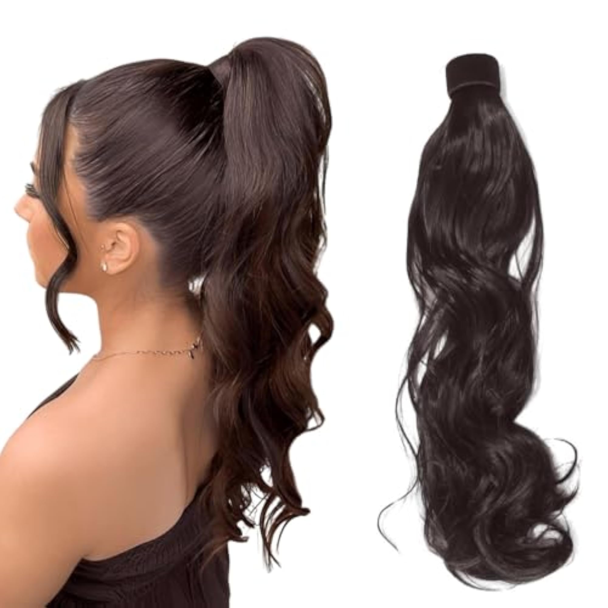 24" Wavy Ponytail Hair Extension for Women, Brown