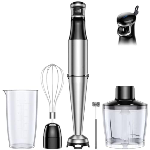 Hand Blender, Soft Start Variable Speed 5 In 1 Stick Blenders For Kitchen 1100w Scratch Resistant Immersion Blender With Whisk, Milk Frother, 800ml Beaker, 600ml Chopper For Soup Smoothies