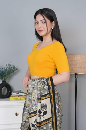 Image of Mlada V-Neck Stretchable Saree Blouse Top for Women | Slim Fit Short Sleeves Solid Cotton Blouses | Readymade Saree Blouses for Women Festive & Ethnic | Blouse Crop Top