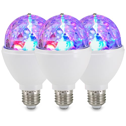 BRILONER - Zestaw 3 żarówek RGB, E27, 3 W, zmiana koloru poprzez obrót, kula dyskotekowa, światło imprezowe, dekoracja na imprezę, lampa, żarówka, 7,3 x 12,9 cm, biały