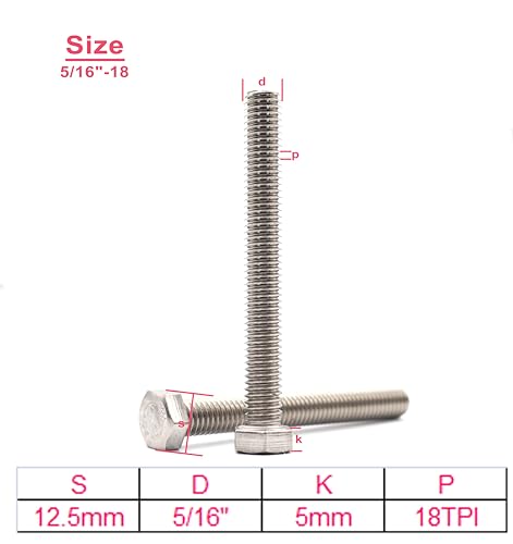cSeao 10pcs 5/16"-18 x 4 Hex Head Bolts, Plain Finish, 304 Stainless Steel by cSeao - Used condition - Image 2