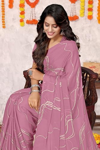 Image of MIRCHI FASHION Saree for Woman Chiffon Georgette Geometric Printed | Lightweight Farewell and Women's Office Sari with Blouse Piece