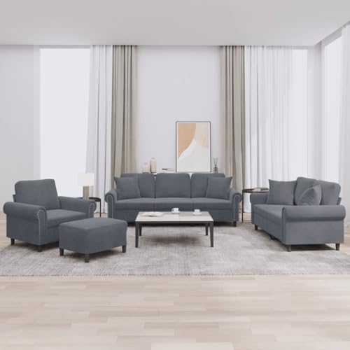 Emmtore Sofagarnitur, Sessel Couch mit Kissen, Sofa Wohnzimmersofa mit Armlehnen, Couchgarnitur Designsofa Sitzmöbel Polstermöbel Dunkelgrau,Mit Polstern & Fußhocker