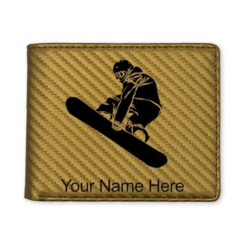 LaserGram Faux Leather Bi-Fold Wallet, Snowboarder Man, Personalized Engraving Included (Carbon Fiber Gold)