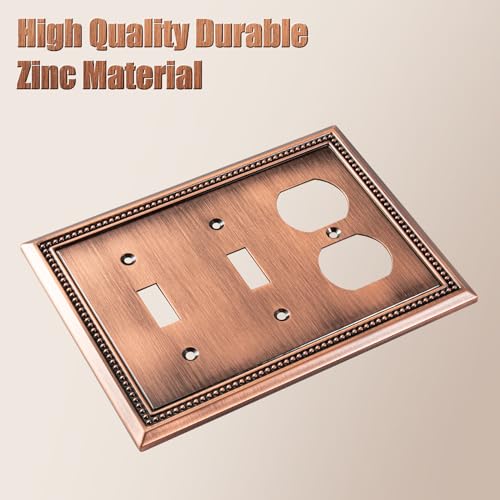 Image of Henne Bery Sunken Pearls Heavy Duty Decorative Wall Plate Switch Plate Outlet Cover (Double Toggle /Single Duplex, Antique Copper)
