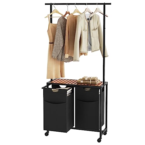 Yatiney Laundry Sorter With Hanging Bar, Laundry Hamper With Hanging Rack, Rolling Laundry Cart On Wheels, Hampers For Laundry, Laundry Basket With Wheels And Handle Dorm, Rustic Brown Ls27Br #TOP30