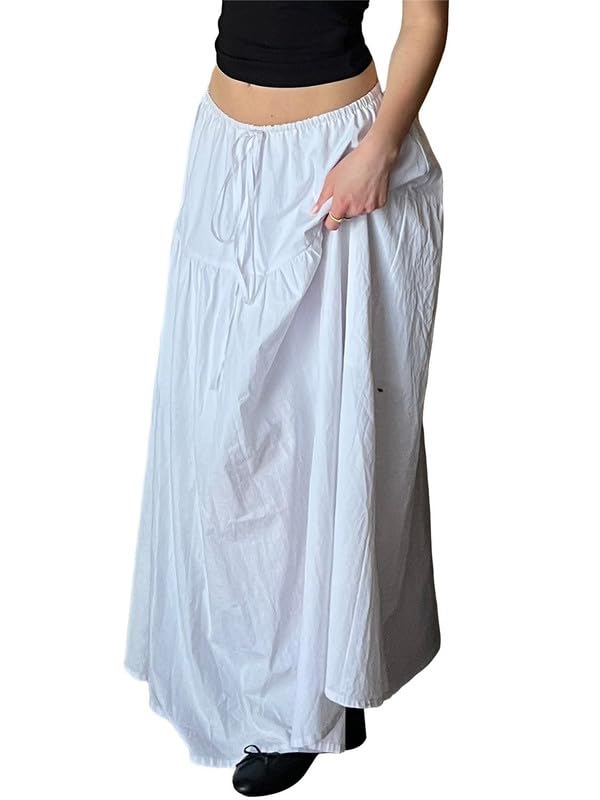 Sastianaen Women Y2k Ruffle Maxi Skirt Vintage Flowy A Line Tiered Long Skirt Boho High Waist Skirt Going Out Beachwear