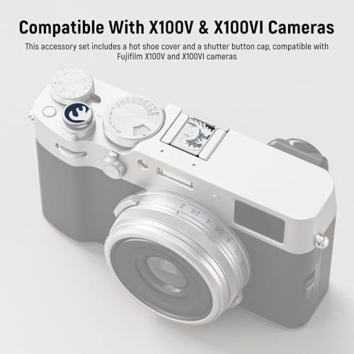 NEEWER X100V X100VI Hot Shoe Hot Shoe Cover and Shutter Caps Set, Cold Shoe Cover with Shutter Release Photography Accessories Compatible with Fujifilm X100V X100VI, Silver, CA110 - Thumbnail 2