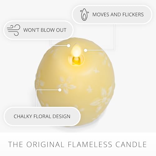 Image of Luminara Flameless Candle Crystal Beads Glitter Sphere, Unscented Real Wax LED Candle, Timer, Holiday Decoration Centerpiece (Lemon Chiffon Floral)