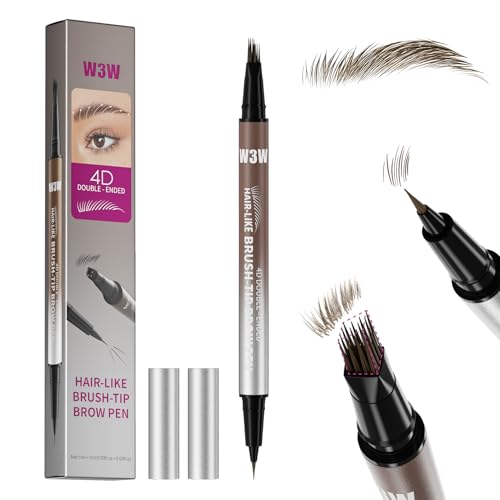 W3W 4D lapiz cejas microblading,lápiz de cejas,efecto vello natural, resistente al agua y sin manchas,perfilador de cejas,Ideal para cabello castaño oscuro, 03 Castaño Oscuro