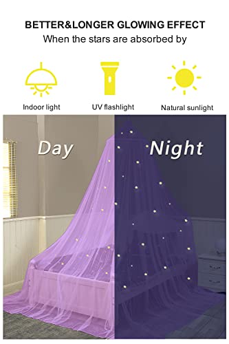 Vevins Bed Canopy For Girls, Glowing Stars Bed Curtain Draperies Romantic Mosquito Net For Baby, Kids, Adult (Purple) #TOP3