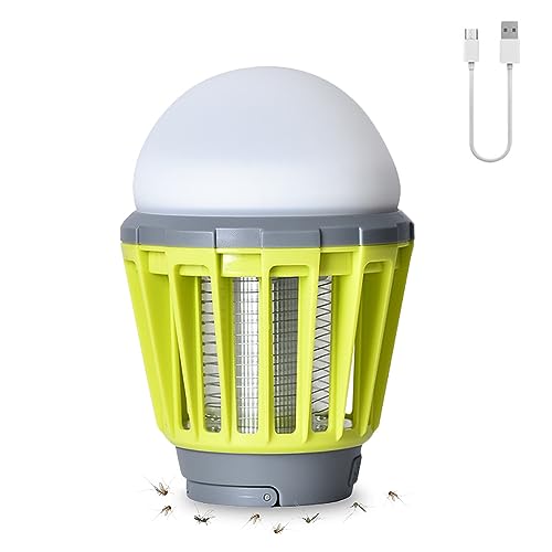 Mosquito Killer Lamp, Portable Tent Light Mini Electric Bug Zapper, LED Camping Lamp IP66 Waterproof USB Rechargeable Retractable Hook Non-Toxic (Green)