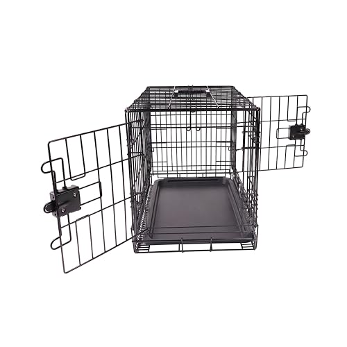 Amazon Basics Medium Metal Dog Crate/Cage with Tray, Durable and Foldable Dog Cage with Double Door, Black, Medium 76cm (30") - Image 3