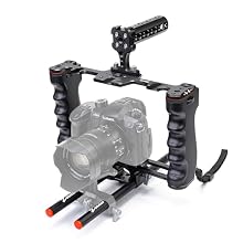 Made of aluminum alloy for high strength and durability. Load capacity is 44lb/20kg. Built-in multiple cold shoes, ARRI locating holes, 1/4” and 3/8” threaded holes for mounting articulating arms, microphones, field monitors, LED video lights, RGB li...