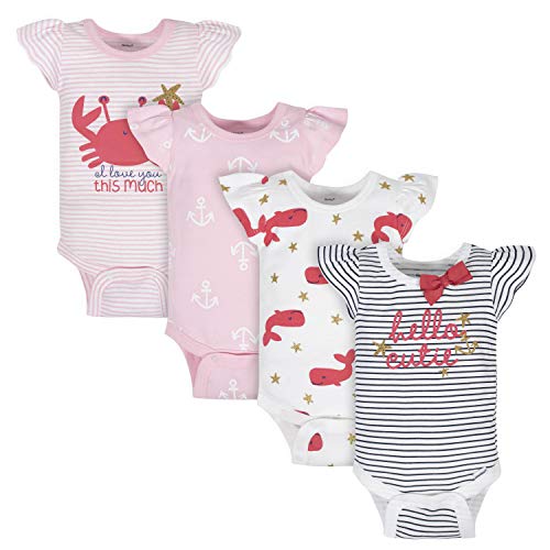 Image of Gerber baby-girls 4-pack Short Sleeve Onesies Bodysuits
