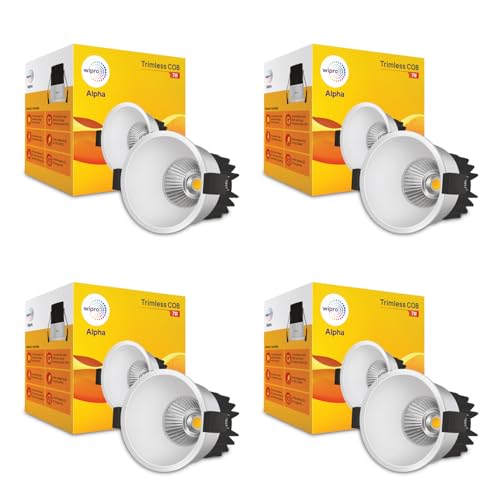 Image of wipro 7 Watt Alpha Trimless COB | Warm White (2700K) | Aluminium PDC Heat Sink | Sharp Beam Angle with Reflector for Home, Office and Store Cabinet Display | Pack of 4