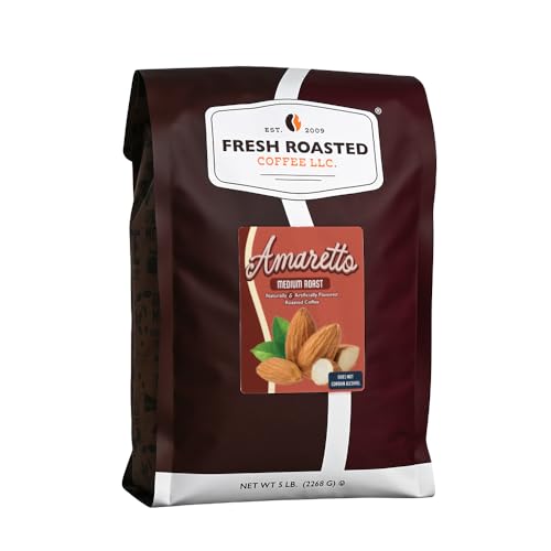 Image of Fresh Roasted Coffee, Amaretto Flavored Whole Bean Coffee, Medium Roast, Kosher, 5 lb (80 oz)