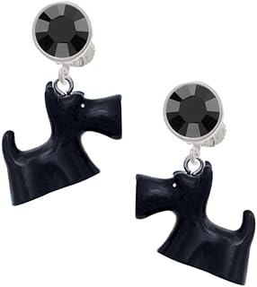 Resin Black Scottie Dog - Large Crystal Clip on Earrings