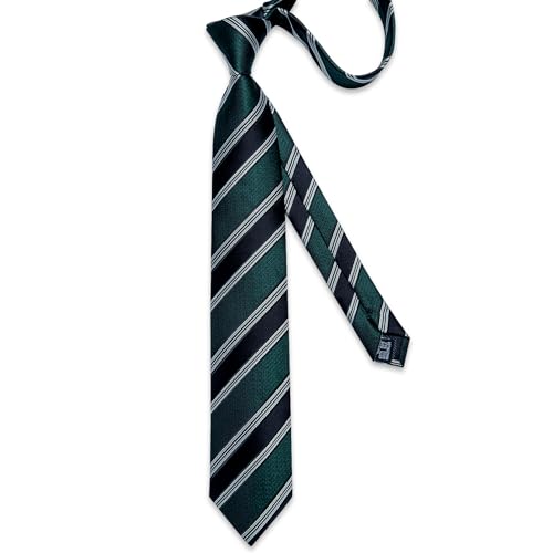 Image of DiBanGu Mens Striped Tie Silk Woven Necktie and Pocket Square Cufflinks Tie Clip Set Wedding Business Formal Gift Tie for Men