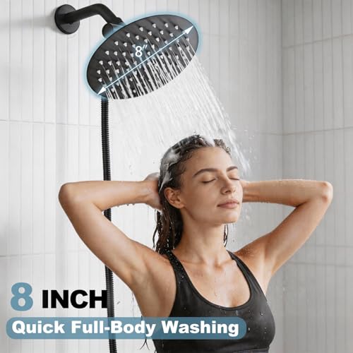 HUCKLE Shower Faucet Set, 8" Round Rain Shower Head and Handheld Sprayer by HUCKLE - Used condition - Image 3