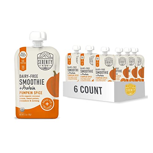 Serenity Kids 6+ Months Dairy-Free Smoothie Baby Food | Usda Organic | Grass Fed Collagen Protein | 3.5 Ounce Bpa-Free Pouch | Pumpkin Spice | 6 Count #TOP15