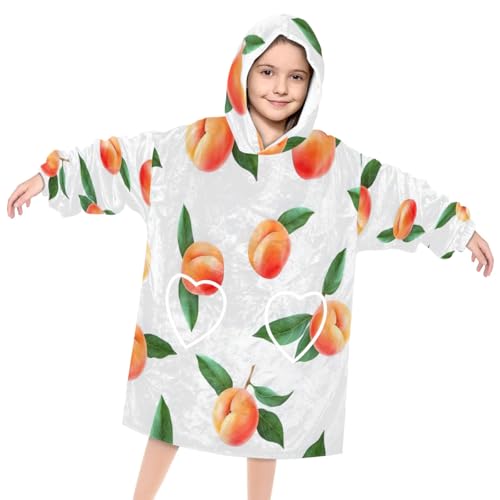 Pardick Wearable Blanket Hoodie for Kids, Sweet Peach Fleece Sweatshirt Blanket Oversized Blanket Sweatshirt with Pocket Flannel Warm Hooded Blanket 6-10 Year Old Girl Boy Gift, One Size