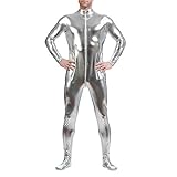 ♥ Herren Metallic Glänzed Langarm Jumpsuit Reißverschluss vorne Catsuit Overall Kunstleder Wetlook Einteiler Playsuit Bodysuit Fasching Kostüm Ganzkörperanzug Gogo Tanz Party Clubwear. Dieses verrueckte, koerperbetonende Kostuem ist ein absoluter Hingucker