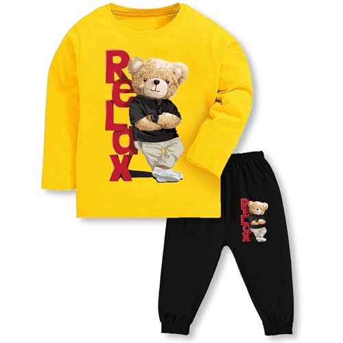 Image of TS LAVI TAVI Trendy Printed Unisex Cotton T-Shirt & Pyjama Set | Full Sleeve Top & Track Pant | Boys & Girls | Pack of 3 | Newborn & Kids