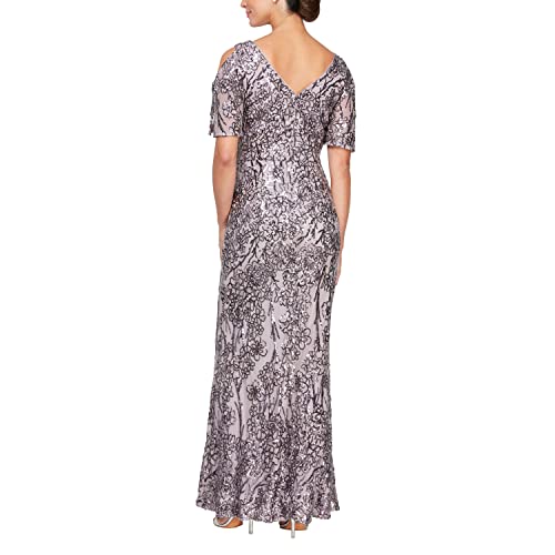 Image of Alex Evenings Women's Long Mother of The Bride Sequin Dress with Cold Shoulder Flutter Sleeves (Petite and Regular Sizes)