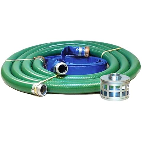 JGB Enterprises Eagle Hose PVC/Aluminum Water/Trash Pump Hose Kit, 3" Green Suction Hose Coupled M x F WS, 3" Blue Discharge Hose Coupled M x F WS, 29 Vacuum Rating, 70 PSI Maximum Temperature, 25' Length, 3 ID Cover