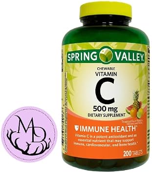 Generic Chewable Vitamin C Tablets, 500mg Each, Tropical Fruit Flavor, 200 Count Bottle, Dietary Supplement, 1 Ounce Pack of 1