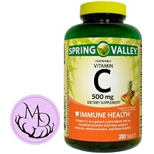 Generic Chewable Vitamin C Tablets, 500mg Each, Tropical Fruit Flavor, 200 Count Bottle, Dietary Supplement, 1 Ounce Pack of 1