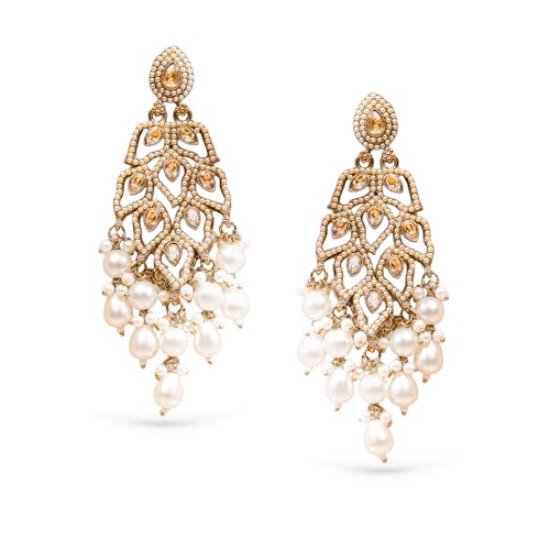 Image of Rubans Long Dangler Earrings Kundan & Pearl Ethnic Jewellery Gift for Women & Girls