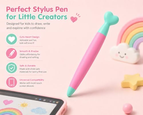 Image of Kids Stylus Pen for Touch Screens, Tablet Stylus with Soft Silicone Tip, Ergonomic Grip, Anti-Roll Design, Compatible with iPad, iPhone, Fire Tablet, Samsung & All Devices - Pink