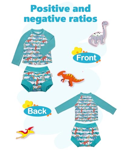 Image of ALVA 2 Pcs Long Sleeve Rash Guard Swim Diaper Sets, Baby Toddler Swimsuit UPF 50+ Sun Protection for Boy and Girl