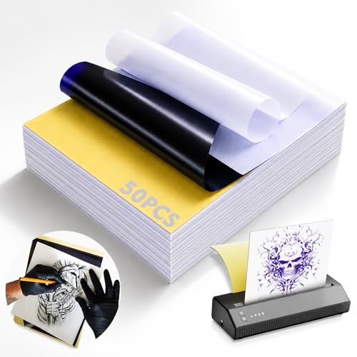Rayyl Tattoo Transfer Paper 50 Sheets - Stencil Paper 4-Layer 8.5" x 11" Professional Thermal Transfer Paper for Tattoo Stencil Printer and Freehand Tracing Stencil Lines for Tattoo Supplies