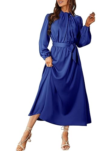 Dokotoo Women's Mock Neck Long Sleeve A Line Swing Flared Dresses for Weddings as A Guest Cocktail Party Midi Dress Blue Small Dokotoo Women's Mock Neck Long Sleeve A Line Swing Flared Dresses for Weddings as A Guest Cocktail Party Midi Dress Blue Small