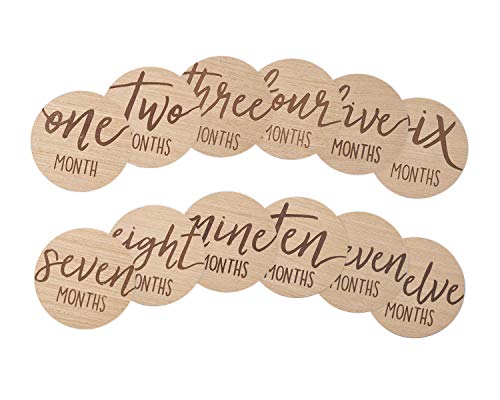 Image of Kate & Milo Baby Monthly Milestone Marker Discs, Reversible Photo Props, Baby Growth and Pregnancy Growth Cards, Wooden