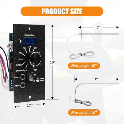 Digital Pro Controller for Traeger Wood Pellet Grills, Replacement Parts Kit BAC365 Thermostat Control Panel with 2PC Waterproof Meat Probe and 7\" RTD Temperature Sensor Smoker Accessories